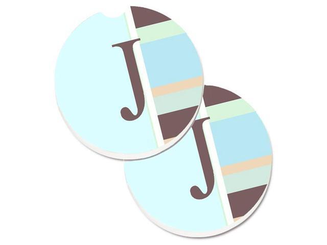 Carolines Treasures CJ1003-JCARC Letter J Initial Monogram Blue Stripes Set of 2 Cup Holder Car Coaster