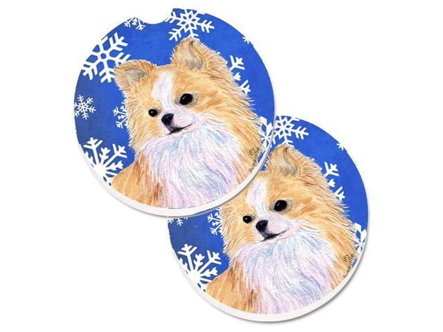 Carolines Treasures SS4611CARC Chihuahua Winter Snowflakes Holiday Set of 2 Cup Holder Car Coaster