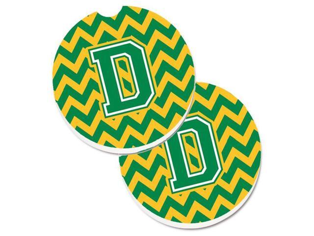 Carolines Treasures CJ1059-DCARC Letter D Chevron Green & Gold Set of 2 Cup Holder Car Coaster