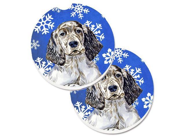 Carolines Treasures LH9277CARC English Setter Winter Snowflakes Holiday Set of 2 Cup Holder Car Coaster