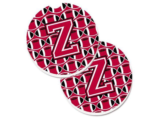 Carolines Treasures CJ1079-ZCARC Letter Z Football Crimson & White Set of 2 Cup Holder Car Coaster