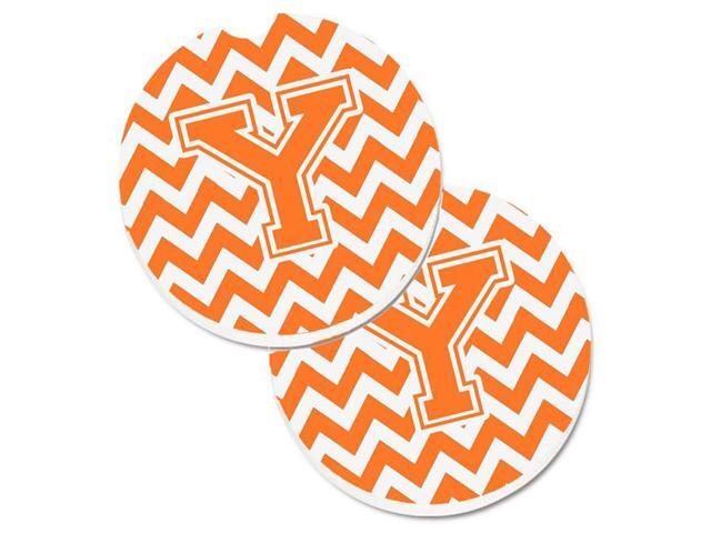 Carolines Treasures CJ1046-YCARC Letter Y Chevron Orange & White Set of 2 Cup Holder Car Coaster