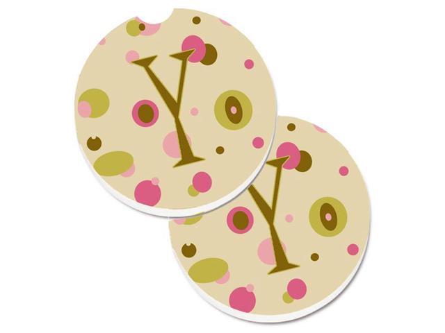 Carolines Treasures CJ1004-YCARC Letter Y Initial Monogram Tan Dots Set of 2 Cup Holder Car Coaster
