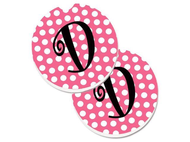 Carolines Treasures CJ1001-DCARC Letter D Monogram Pink & Black Polka Dots Set of 2 Cup Holder Car Coaster