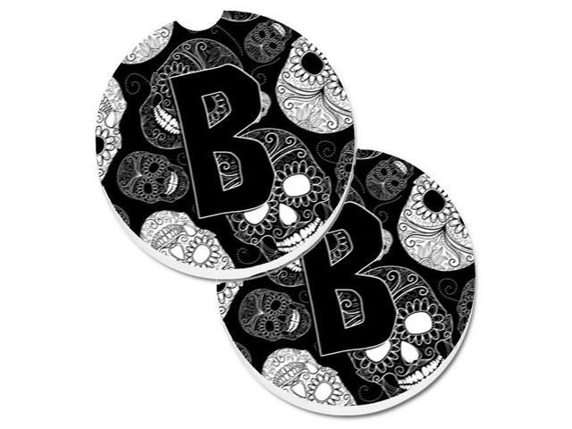 Carolines Treasures CJ2008-BCARC Letter B Day of the Dead Skulls Black Set of 2 Cup Holder Car Coaster