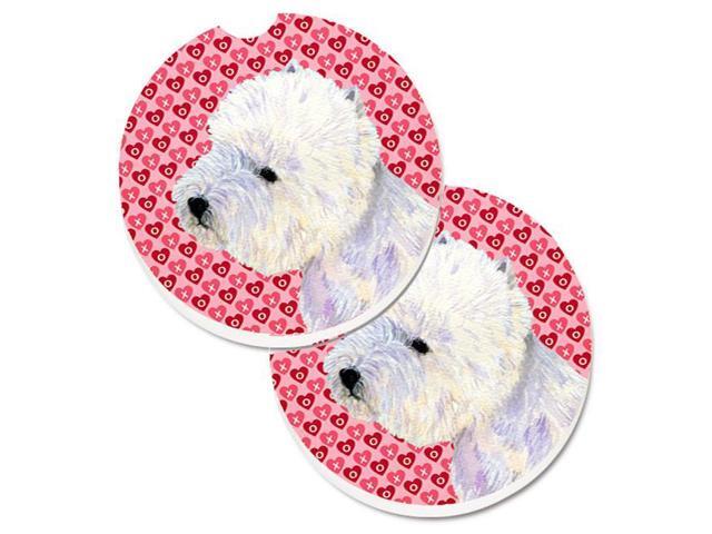 Carolines Treasures LH9135CARC Westie Hearts Love & Valentines Day Portrait Set of 2 Cup Holder Car Coaster