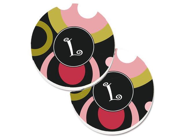Carolines Treasures AM1001-LCARC Letter L Monogram Retro in Black Set of 2 Cup Holder Car Coaster