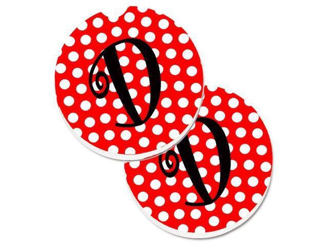 Carolines Treasures CJ1012-DCARC Letter D Initial Monogram Red & Black Polka Dots Set of 2 Cup Holder Car Coaster
