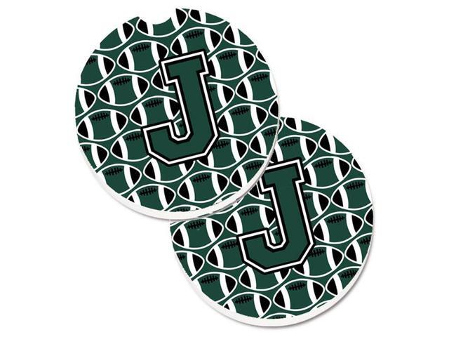 Carolines Treasures CJ1071-JCARC Letter J Football Green & White Set of 2 Cup Holder Car Coaster