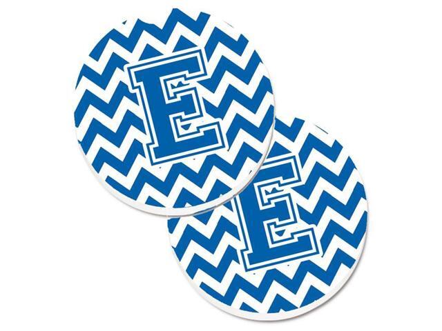Carolines Treasures CJ1056-ECARC Letter E Chevron Blue & White Set of 2 Cup Holder Car Coaster