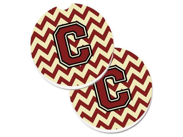 Carolines Treasures CJ1061-CCARC Letter C Chevron Maroon & Gold Set of 2 Cup Holder Car Coaster
