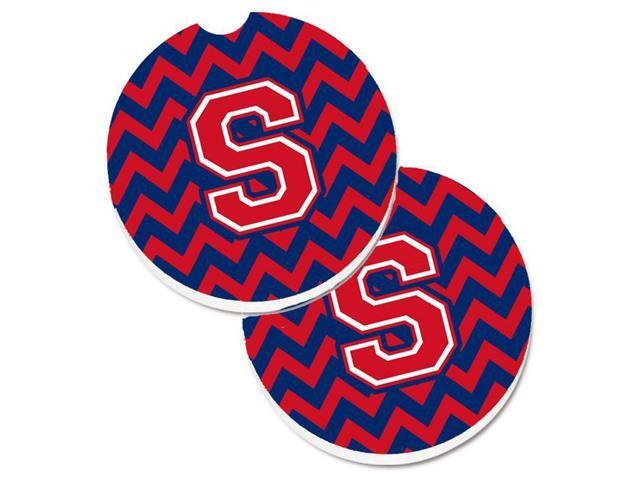 Carolines Treasures CJ1054-SCARC Letter S Chevron Yale Blue & Crimson Set of 2 Cup Holder Car Coaster
