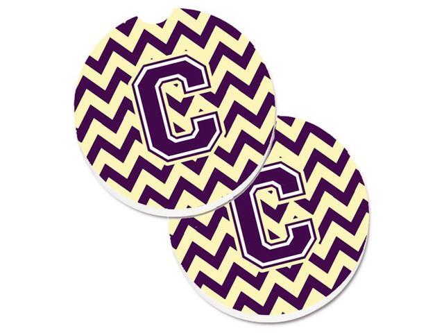 Carolines Treasures CJ1058-CCARC Letter C Chevron Purple & Gold Set of 2 Cup Holder Car Coaster