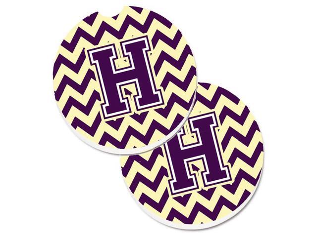 Carolines Treasures CJ1058-HCARC Letter H Chevron Purple & Gold Set of 2 Cup Holder Car Coaster
