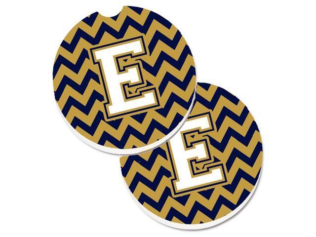 Carolines Treasures CJ1057-ECARC Letter E Chevron Navy Blue & Gold Set of 2 Cup Holder Car Coaster