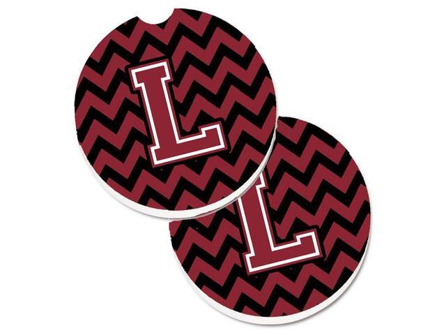 Carolines Treasures CJ1052-LCARC Letter L Chevron Garnet & Black Set of 2 Cup Holder Car Coaster