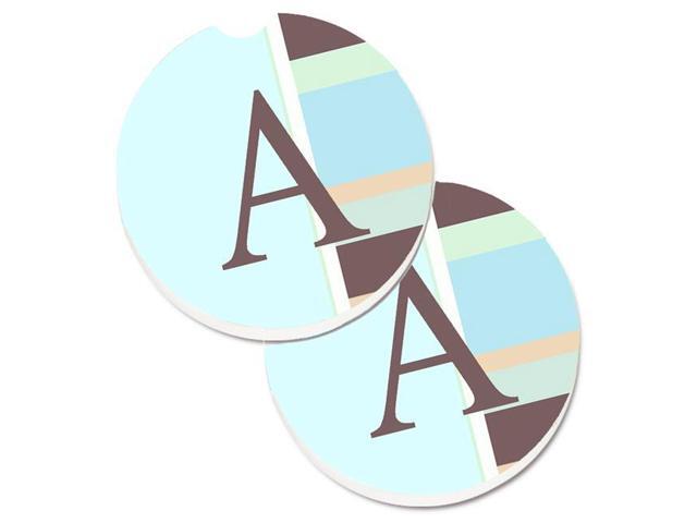 Carolines Treasures CJ1003-ACARC Letter A Monogram Blue Stripes Set of 2 Cup Holder Car Coaster