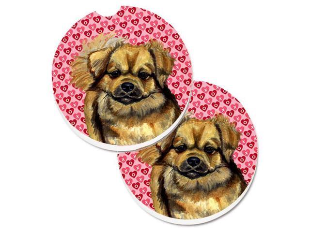 Carolines Treasures LH9169CARC Tibetan Spaniel Hearts Love Valentines Day Set of 2 Cup Holder Car Coaster