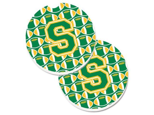Carolines Treasures CJ1069-SCARC Letter S Football Green & Gold Set of 2 Cup Holder Car Coaster