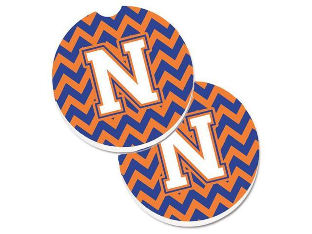 Carolines Treasures CJ1060-NCARC Letter N Chevron Blue & Orange No3 Set of 2 Cup Holder Car Coaster