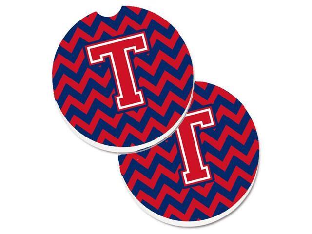 Carolines Treasures CJ1054-TCARC Letter T Chevron Yale Blue & Crimson Set of 2 Cup Holder Car Coaster