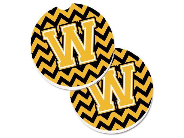 Carolines Treasures CJ1053-WCARC Letter W Chevron Black & Gold Set of 2 Cup Holder Car Coaster
