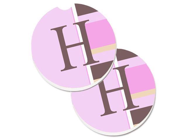 Carolines Treasures CJ1005-HCARC Letter H Initial Monogram Pink Stripes Set of 2 Cup Holder Car Coaster