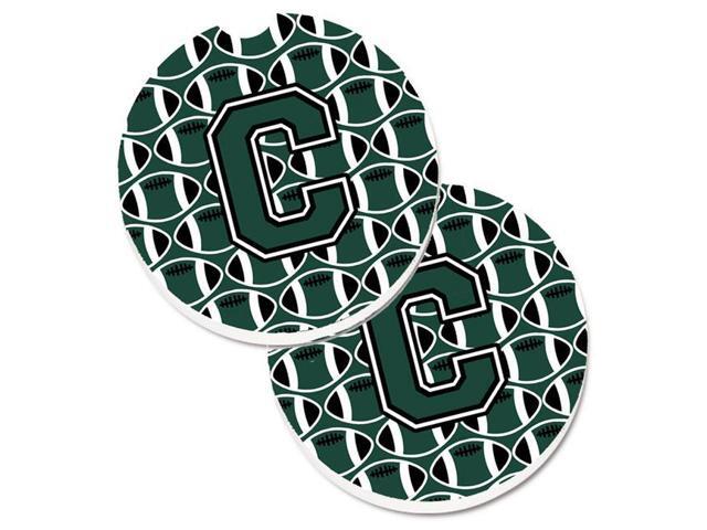 Carolines Treasures CJ1071-CCARC Letter C Football Green & White Set of 2 Cup Holder Car Coaster