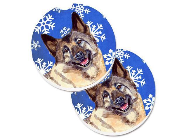 Carolines Treasures LH9308CARC Norwegian Elkhound Winter Snowflakes Holiday Set of 2 Cup Holder Car Coaster