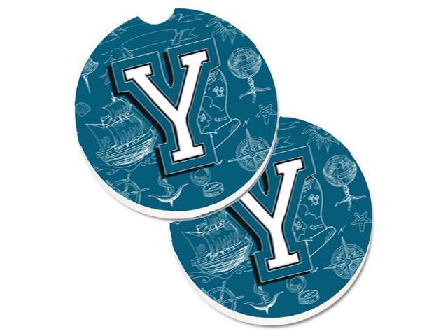 Carolines Treasures CJ2014-YCARC Letter Y Sea Doodles Initial Alphabet Set of 2 Cup Holder Car Coaster
