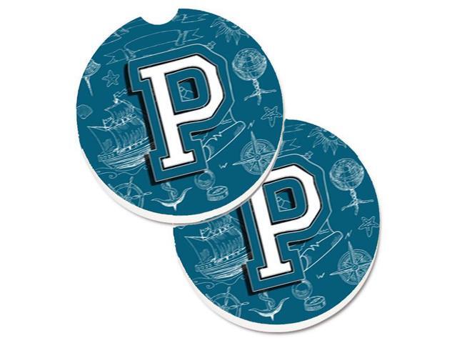 Carolines Treasures CJ2014-PCARC Letter P Sea Doodles Initial Alphabet Set of 2 Cup Holder Car Coaster