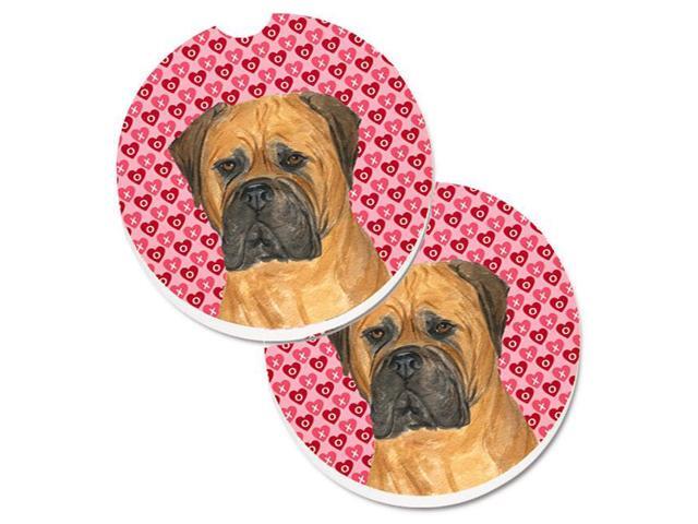 Carolines Treasures SS4517CARC Bullmastiff Hearts Love & Valentines Day Portrait Set of 2 Cup Holder Car Coaster