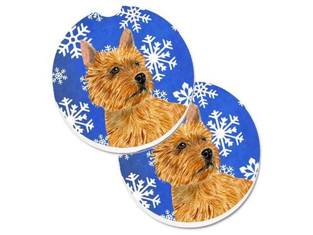 Carolines Treasures SS4637CARC Norwich Terrier Winter Snowflakes Holiday Set of 2 Cup Holder Car Coaster