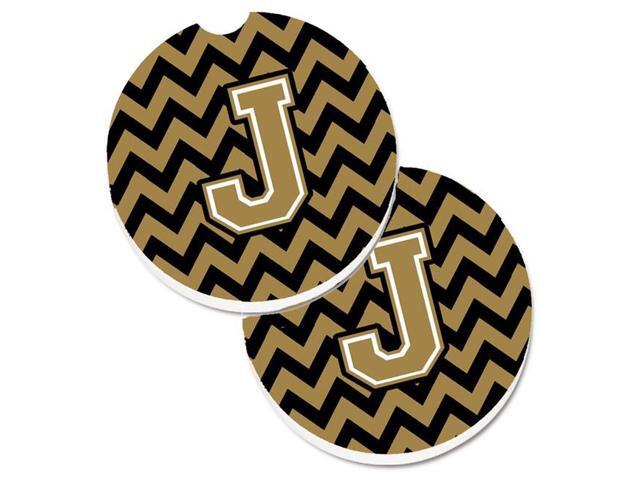Carolines Treasures CJ1050-JCARC Letter J Chevron Black & Gold Set of 2 Cup Holder Car Coaster