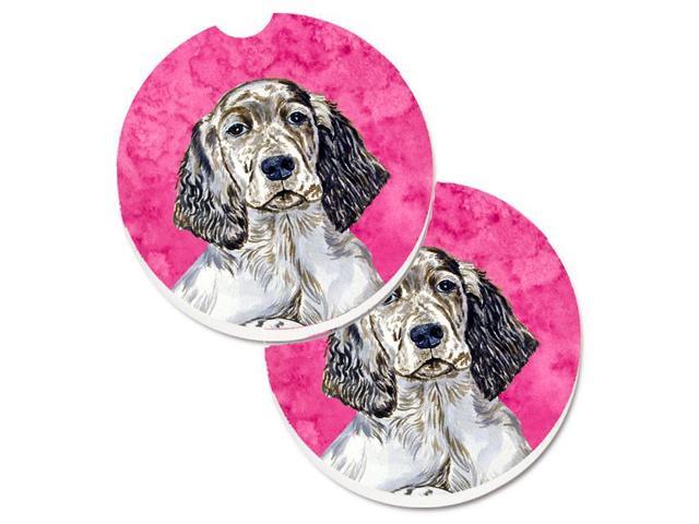Carolines Treasures LH9367PKCARC Pink English Setter Set of 2 Cup Holder Car Coaster