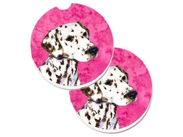 Carolines Treasures SS4745-PKCARC Pink Dalmatian Set of 2 Cup Holder Car Coaster