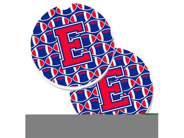 Carolines Treasures CJ1076-ECARC Letter E Football Harvard Crimson & Yale Blue Set of 2 Cup Holder Car Coaster
