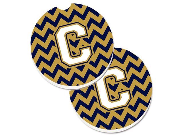 Carolines Treasures CJ1057-CCARC Letter C Chevron Navy Blue & Gold Set of 2 Cup Holder Car Coaster