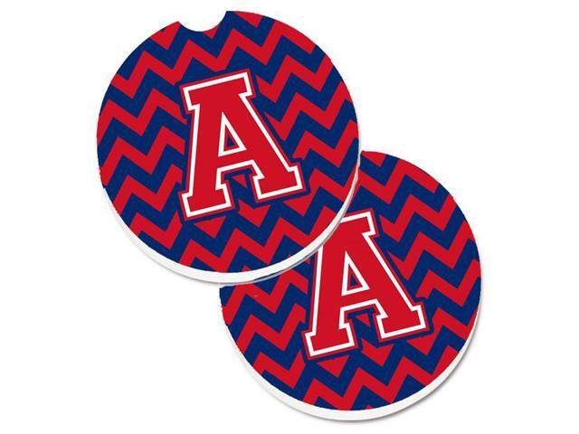 Carolines Treasures CJ1054-ACARC Letter A Chevron Yale Blue & Crimson Set of 2 Cup Holder Car Coaster