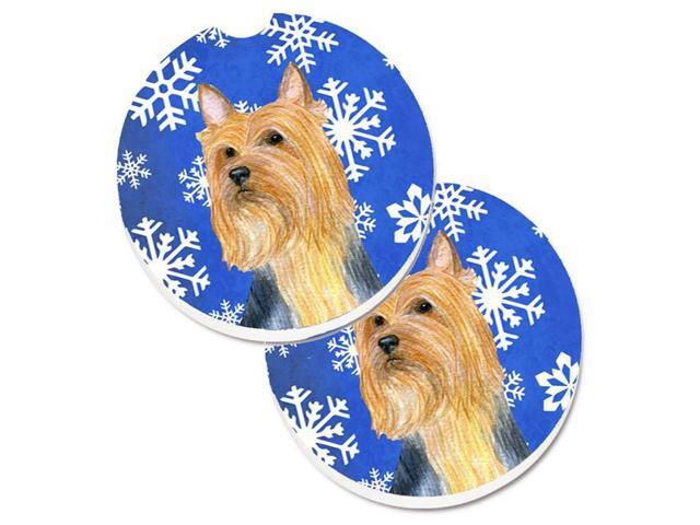Carolines Treasures LH9271CARC Silky Terrier Winter Snowflakes Holiday Set of 2 Cup Holder Car Coaster