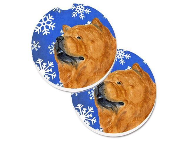 Carolines Treasures SS4640CARC Chow Chow Winter Snowflakes Holiday Set of 2 Cup Holder Car Coaster