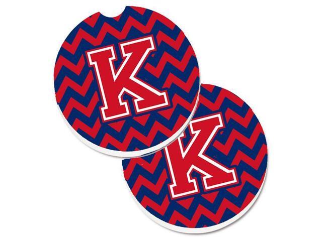 Carolines Treasures CJ1054-KCARC Letter K Chevron Yale Blue & Crimson Set of 2 Cup Holder Car Coaster