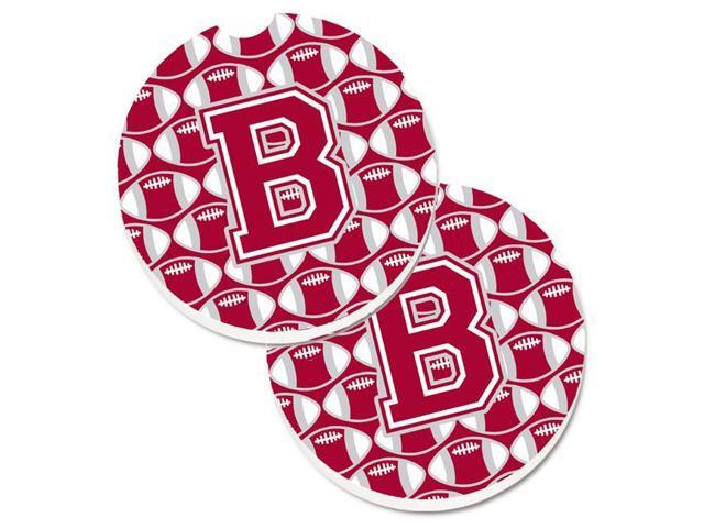 Carolines Treasures CJ1065-BCARC Letter B Football Crimson with Grey & White Set of 2 Cup Holder Car Coaster