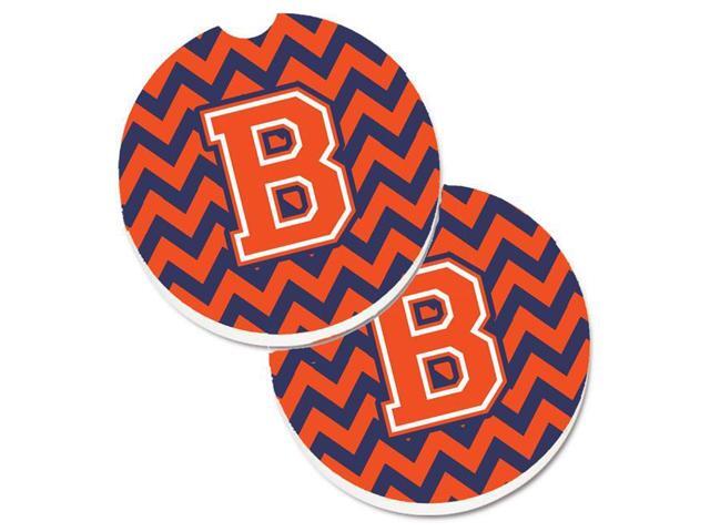 Carolines Treasures CJ1042-BCARC Letter B Chevron Orange & Blue Set of 2 Cup Holder Car Coaster