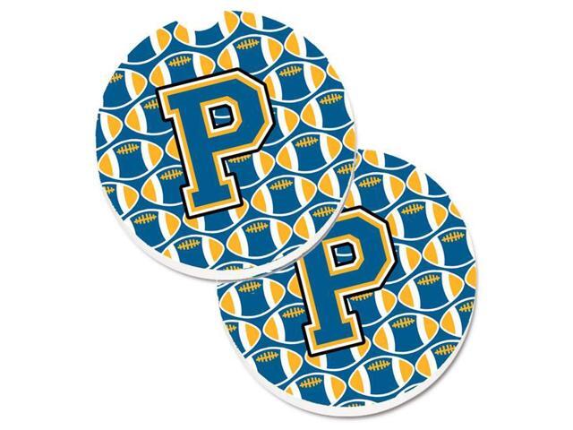 Carolines Treasures CJ1077-PCARC Letter P Football Blue & Gold Set of 2 Cup Holder Car Coaster
