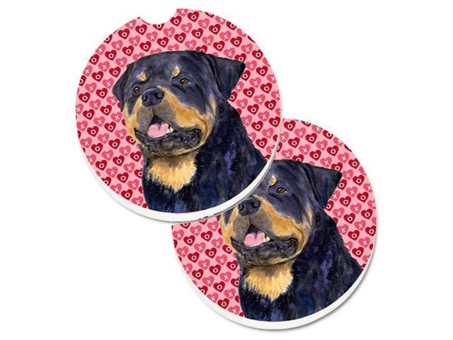 Carolines Treasures SS4524CARC Rottweiler Hearts Love & Valentines Day Portrait Set of 2 Cup Holder Car Coaster
