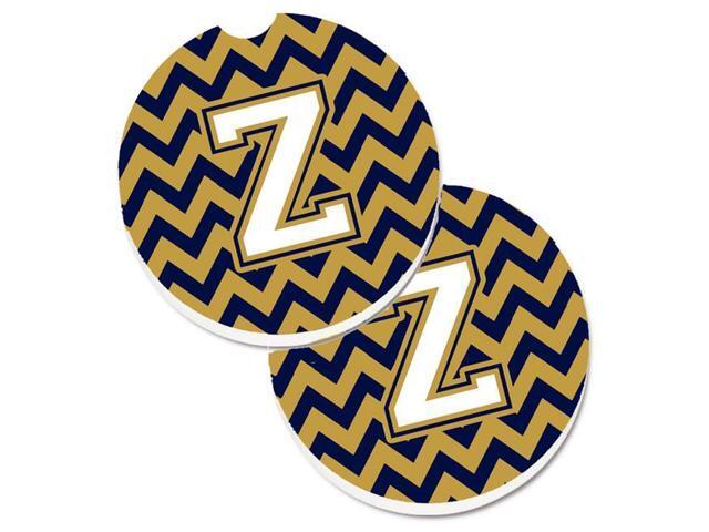 Carolines Treasures CJ1057-ZCARC Letter Z Chevron Navy Blue & Gold Set of 2 Cup Holder Car Coaster
