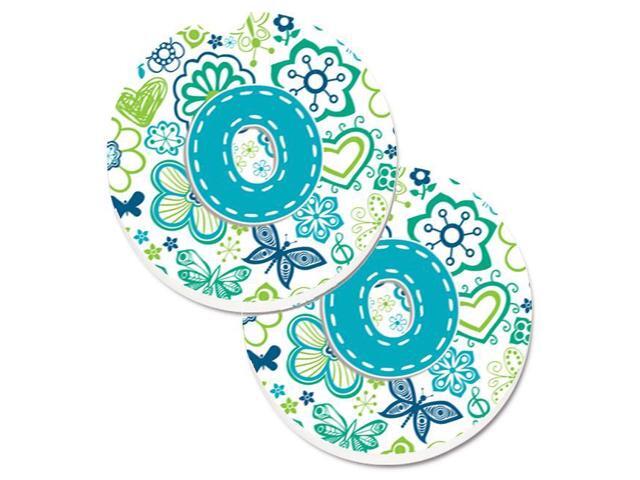 Carolines Treasures CJ2006-OCARC Letter O Flowers & Butterflies Teal Blue Set of 2 Cup Holder Car Coaster