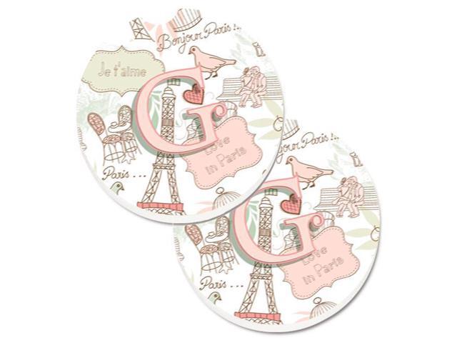 Carolines Treasures CJ2002-GCARC Letter G Love in Paris Pink Set of 2 Cup Holder Car Coaster
