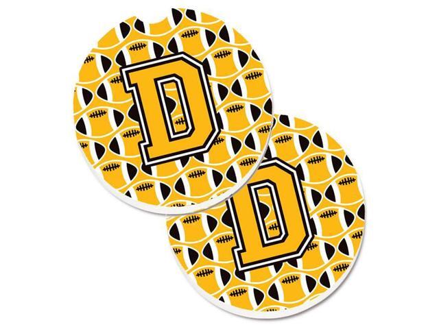 Carolines Treasures CJ1080-DCARC Letter D Football Black with Old Gold & White Set of 2 Cup Holder Car Coaster